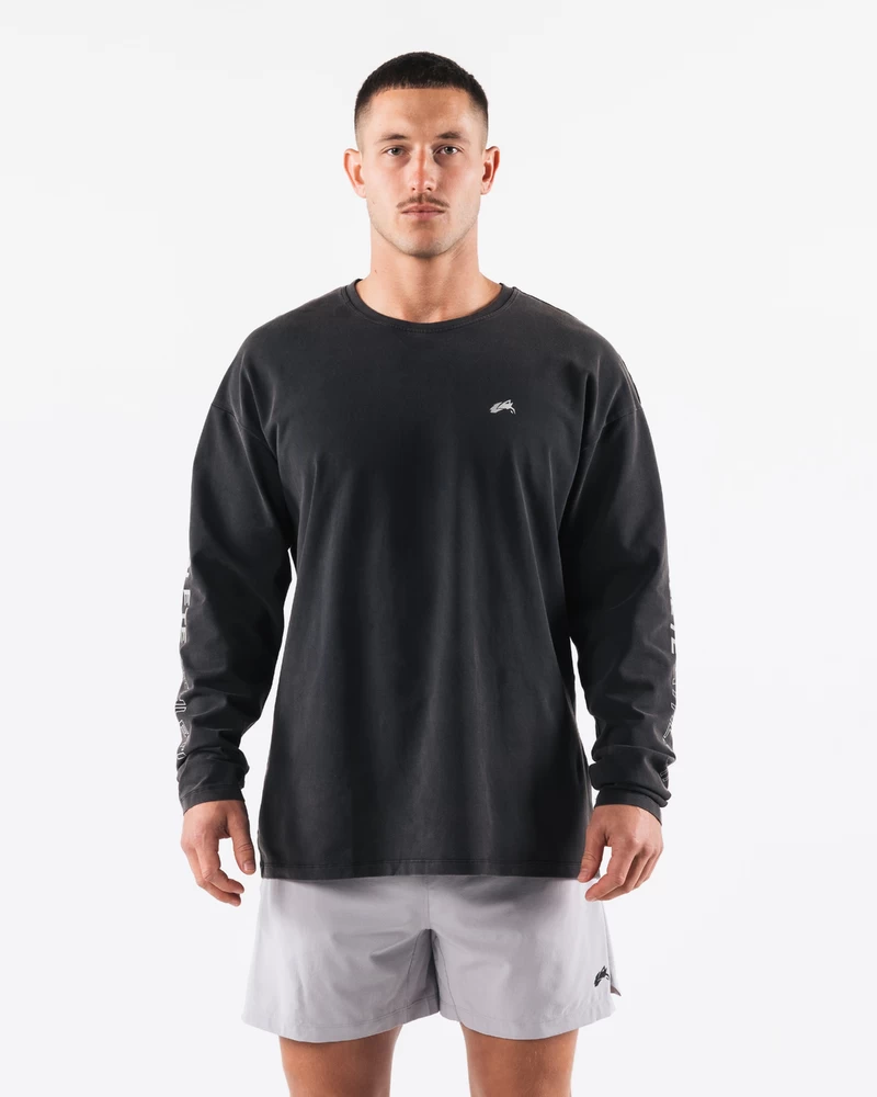 تي شيرت Alphalete Breath More LS - أسود مغسول