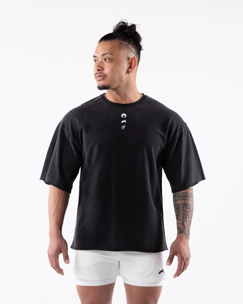 Alphalete Tre Søjle Frotté T-shirt - Vasket Sort