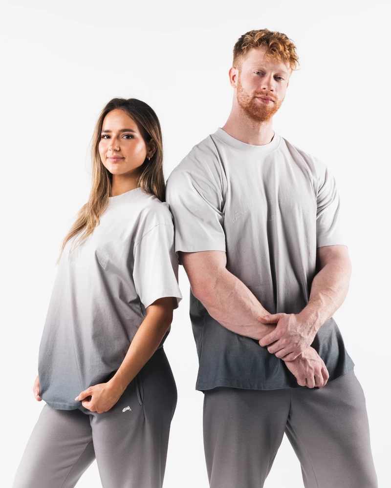 Alphalete Athletics Distressed Tee - White Ash Ombre